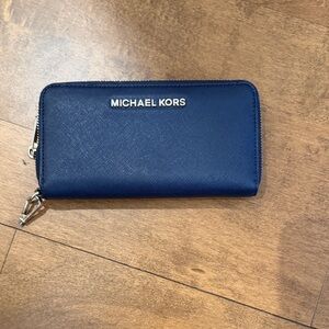 Michael Kors Dark Blue Zip-Around Wallet